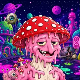 Oozlings #5689, Mushroom Head · Neon City