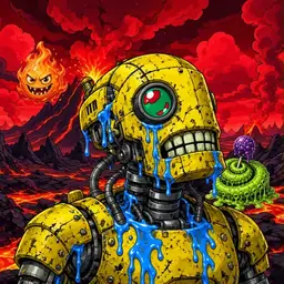 Oozlings #5691, Mutated Rusty Robot · Lava Fields