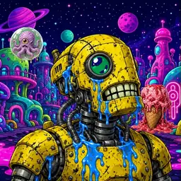 Oozlings #5703, Mutated Rusty Robot · Neon City