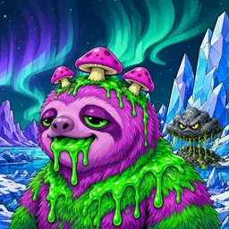 Oozlings #5762, Mutated Slime Sloth · Aurora Ice