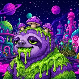 Oozlings #5807, Slime Sloth · Neon City