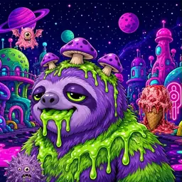 Oozlings #5808, Slime Sloth · Neon City