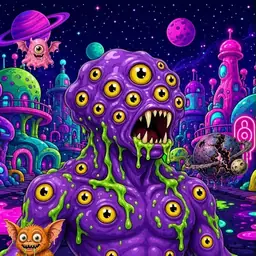Oozlings #5848, Eyeball Cluster · Neon City