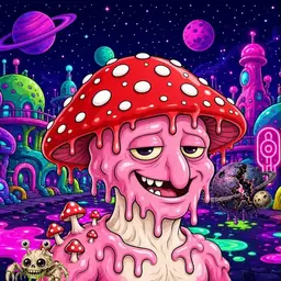 Oozlings #5853, Mushroom Head · Neon City