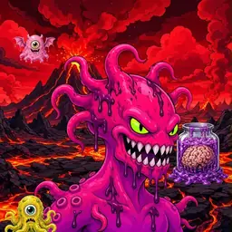 Oozlings #5884, Mutated Squid · Lava Fields