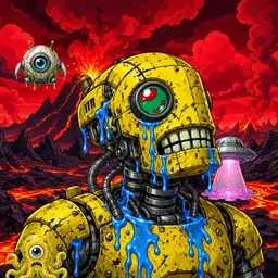 Oozlings #5890, Mutated Rusty Robot · Lava Fields