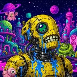 Oozlings #5924, Mutated Rusty Robot · Neon City