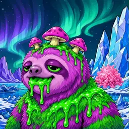 Oozlings #5928, Mutated Slime Sloth · Aurora Ice