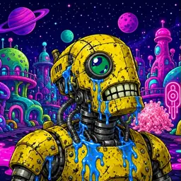 Oozlings #5936, Mutated Rusty Robot · Neon City
