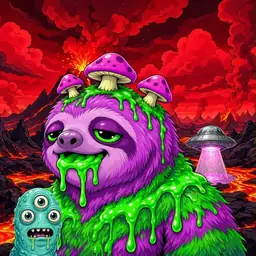 Oozlings #5955, Mutated Slime Sloth · Lava Fields