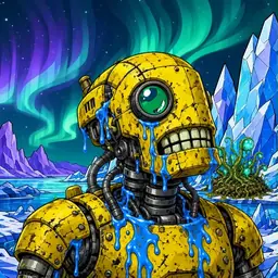 Oozlings #5974, Mutated Rusty Robot · Aurora Ice