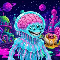 Oozlings #6054, Jellyfish Brain · Neon City
