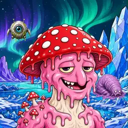 Oozlings #6087, Mushroom Head · Aurora Ice