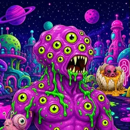 Oozlings #6142, Mutated Eyeball Cluster · Neon City