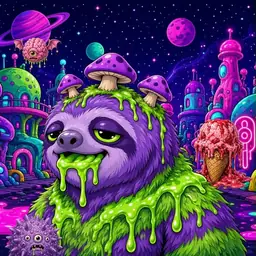 Oozlings #6149, Slime Sloth · Neon City