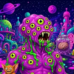 Oozlings #6168, Mutated Eyeball Cluster · Neon City