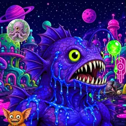 Oozlings #6176, Mutated Anglerfish · Neon City