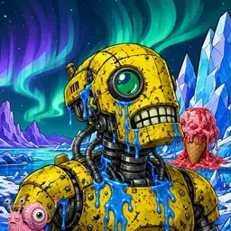 Oozlings #6201, Mutated Rusty Robot · Aurora Ice