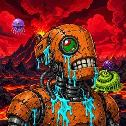 Oozlings #624, Rusty Robot · Lava Fields
