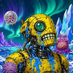 Oozlings #6357, Mutated Rusty Robot · Aurora Ice