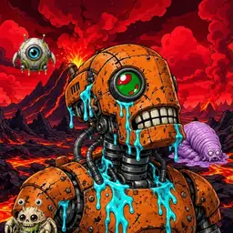 Oozlings #640, Rusty Robot · Lava Fields