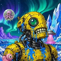 Oozlings #6420, Mutated Rusty Robot · Aurora Ice
