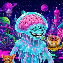 Oozlings #6425, Jellyfish Brain · Neon City