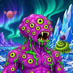 Oozlings #6438, Mutated Eyeball Cluster · Aurora Ice