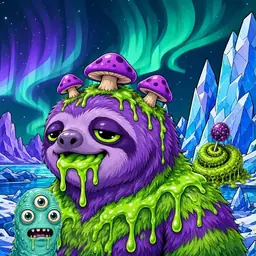 Oozlings #6443, Slime Sloth · Aurora Ice