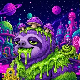 Oozlings #6453, Slime Sloth · Neon City