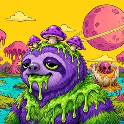 Oozlings #6473, Slime Sloth · Turquoise Swamp