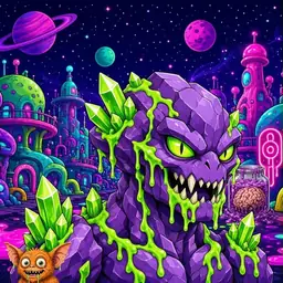 Oozlings #6497, Crystal Rock · Neon City