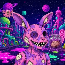 Oozlings #6521, Zombie Bunny · Neon City