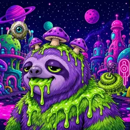 Oozlings #6523, Slime Sloth · Neon City