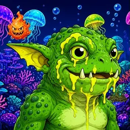 Oozlings #6525, Mutated Toad Goblin · Glow Reef