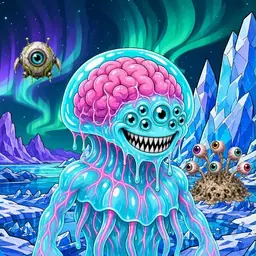 Oozlings #6547, Jellyfish Brain · Aurora Ice