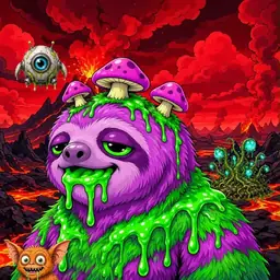 Oozlings #6570, Mutated Slime Sloth · Lava Fields