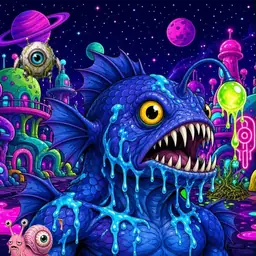 Oozlings #6578, Anglerfish · Neon City