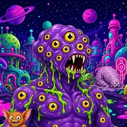 Oozlings #6586, Eyeball Cluster · Neon City