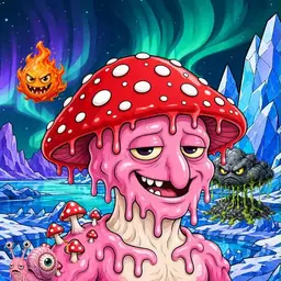 Oozlings #6592, Mushroom Head · Aurora Ice