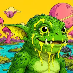 Oozlings #6596, Mutated Toad Goblin · Turquoise Swamp