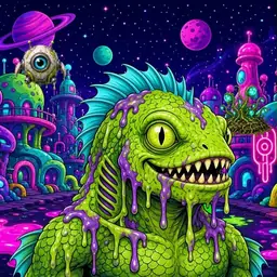Oozlings #6599, Swamp Fish · Neon City