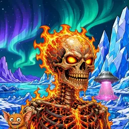 Oozlings #6615, Fire Skull · Aurora Ice