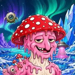 Oozlings #6674, Mushroom Head · Aurora Ice