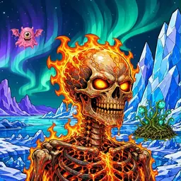 Oozlings #669, Fire Skull · Aurora Ice