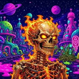 Oozlings #670, Fire Skull · Neon City