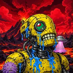 Oozlings #6725, Mutated Rusty Robot · Lava Fields
