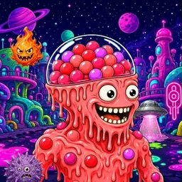 Oozlings #6729, Mutated Gumball Brain · Neon City
