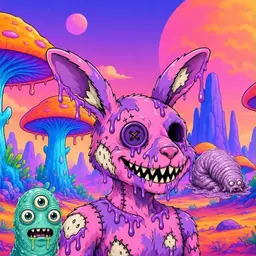 Oozlings #674, Zombie Bunny · Mushroom Desert