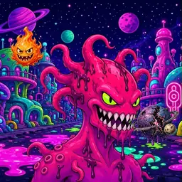 Oozlings #6757, Mutated Squid · Neon City